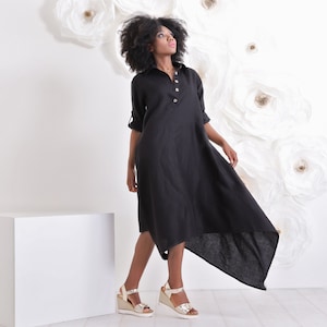 Linen Dress For Women, Black Linen Dress, Plus Size Clothing, Black Shirt Dress, Plus Size Linen Dress, Linen Shirt Dress, Linen Clothing image 1