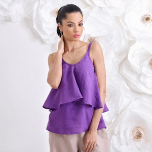 Loose Linen Top, Bohemian top, Spaghetti Strap Linen Top, Elegant Womens Linen Plus SIze Clothing
