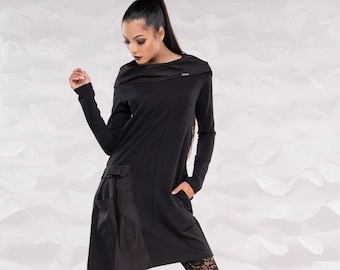 Hooded Sweatshirt Dress, Winter Maxi Dress With Cowl Hood