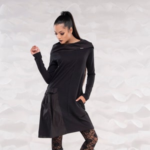 Black Hooded Dress, Winter Hoodie Dress, Party Dress, Plus Size Clothing, Sweatshirt Dress, Big Hood Hoodie, Winter Clothing, Urban Wear