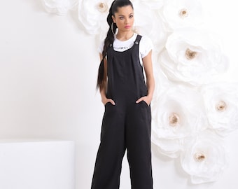 Leinen Overall, Leinen Palazzo Jumpsuit, Leinen Strampler, Harem Overall, Plus Size Kleidung