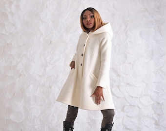 Swing Coat, Winter Coat, Hooded Wool Coat, Big Hood Coat, Plus Size Clothing, Warm Coat, Wool Swing Coat, Plus Size Coat, Overcoat Winter