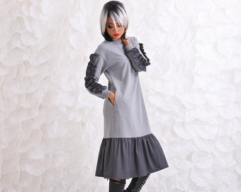 Winter Maxi Dress/ Long Sleeve Cotton Dress/ Plus Size Clothing