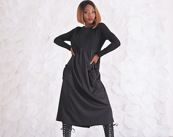 Black Plus Size Dress, Kaftan Dress With Pockets, Gothic Dress, Plus Size Clothing, Steampunk Dress, Winter Clothing, Long Sleeve Dress