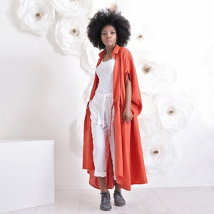 Burnt Orange Cardigan, Linen Jacket Cardigan, Linen Clothing, Plus Size Cardigan, Linen Vest Cardigan, Long Vest Women, Maxi Linen Jacket