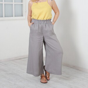 Linen Flowy Pants , Wide Leg Pants, Washed Linen Summer Pants, Plus Size Clothing