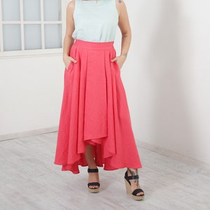 Vibrant Magenta Asymmetrical Skirt with Pockets - Plus Size Cool Casual