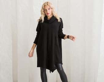 Tunique en laine, Vêtements pour femme, Vêtements d'hiver, Tunique noire, Tunique d'hiver, Tunique noire grande taille, Vêtements en laine, Tunique ample, Tunique pour la Saint-Valentin