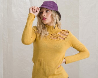 Yellow Women Sweater, Long Sleeve Knit Top, Winter Blouse, Warm Sweater, Winter Pullover, Turtleneck Sweater, Wool Pullover, Long Sleeve