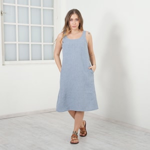 Linen Tank Top Dress, Off Shoulder Summer Dress, Long Loose Dress, Plus Size Clothing