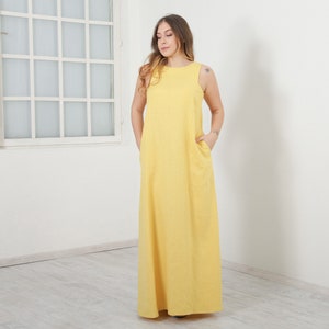 Long Linen Dress, Simple Linen Dress, Sleeveless Summer Dress, Plus Size Clothing Friends Fashion
