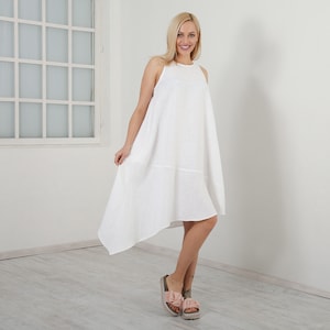 Linen Sleeveless Dress ERIKA, Loose White Linen Dress, Plus Size Clothing