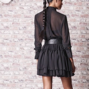 Mesh Black Dress, Loose Black Dress, Whimsigoth Dress, Short Sheer Dress, Elegant Gothic Dress, Midi Dress