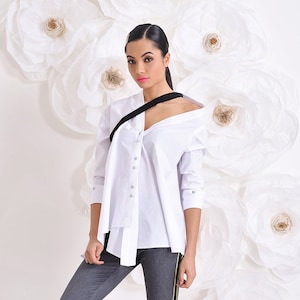 Avant Garde Shirt, Extravagant Top, Cotton White Top