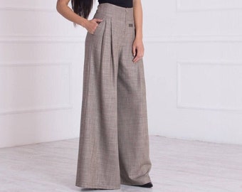 Pantalon palazzo à jambe large - Pantalon maxi taille haute avec jupe, grande taille, coupe personnalisée