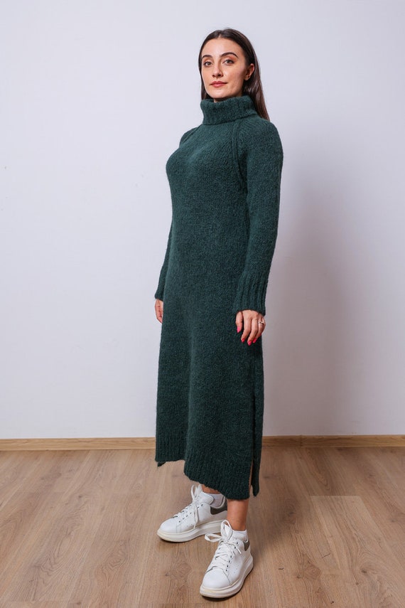 winter sweater dress plus size Women Plus Size Dresses Winter Sweater Knit Turtleneck Warm Long Sleeve  Pocket Mini Sweater Dress