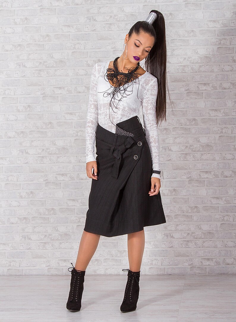 Knee Length Skirt Black SKirt High Waisted Skirt Cotton Skirt Short Skirt Elegant Skirt Designer Skirt Flare Skirt Friends Fashion
