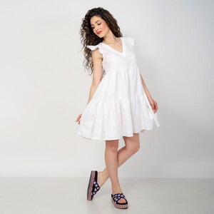 Short Linen Dress JASMINE. Linen Summer Dress with Wings Sleeves, Maternity Short Dress image 7