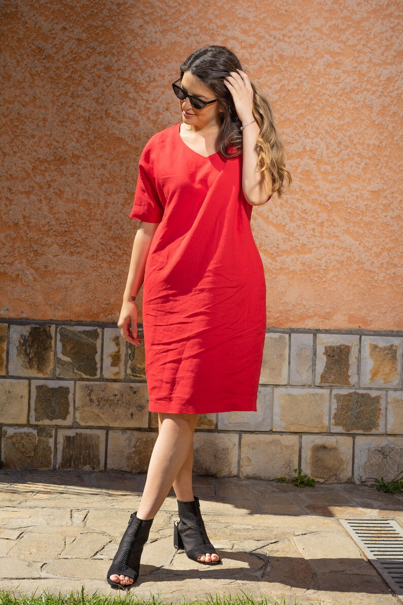 Maxi Linen Dress Knee Length Plus Size Linen Dress Minimalist Boho Dress Hippie Natural Eco Dress Woman Plus Size Black Dress image 1
