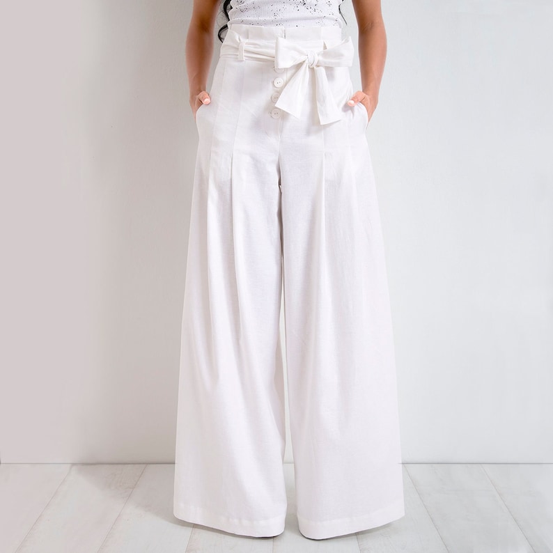 Palazzo Pants, Linen Pants Women, Wide Leg Pants, Linen Clothing, Long Linen Pants, White Linen Pants, High Waisted Pants, Friends Fashion image 1