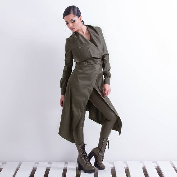 Veste longue d automne veste longue vetements kaki veste pour femme veste longue vetements d hiver veste asymetrique trench Etsy France