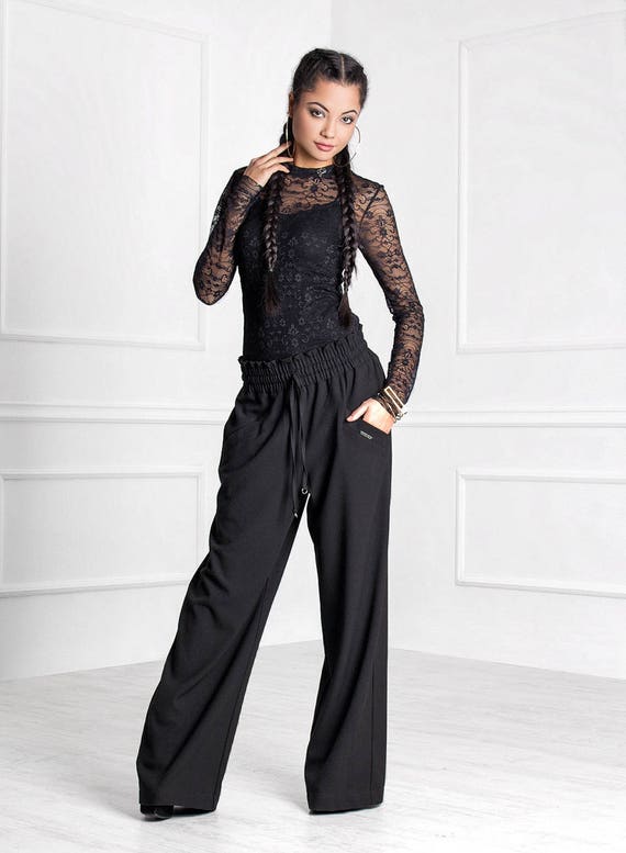 Palazzo Pants Women, High Waist Pants, Black Dress Pants 