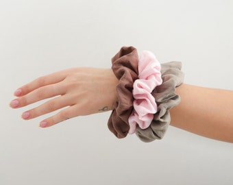 Linen scrunchie, Linen natural hair tie, Hair bow accessory, pastel colors scrunchie