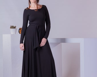Black Maxi Dress, Floor Length Dress, Black Kaftan Dress, Black Long Dress, Women Party Dress, Black Dress For Women, Steampunk Dress