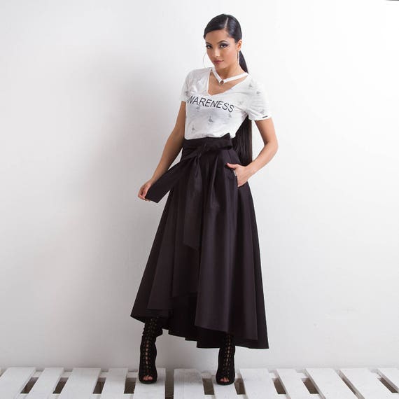 Maxi Skirt With Tie Belt Asymmetrical Skirt Extravagant - Etsy