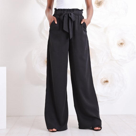 Buy MXGZ Elastic Waist Wide Leg Trousers, Breathable Women Yoga Wide Leg  Pants Casual Loose Fit Bottoms Elastic Waistband Drawstring for Vacation  Beach l Apricot at Amazon.in
