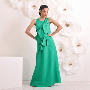 St. Patrick's Day Linen Maxi Dress Plus Size Summer Dress in Elegant Green Linen image 4