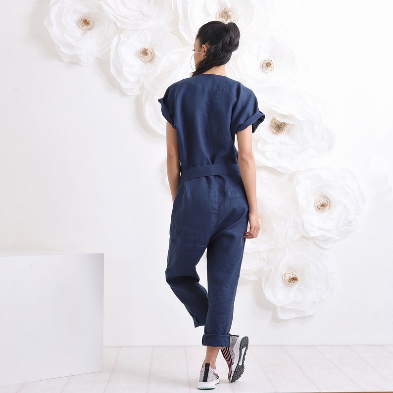 Linen Harem Jumpsuit Womens Black Jumpsuit Linen Romper Etsy