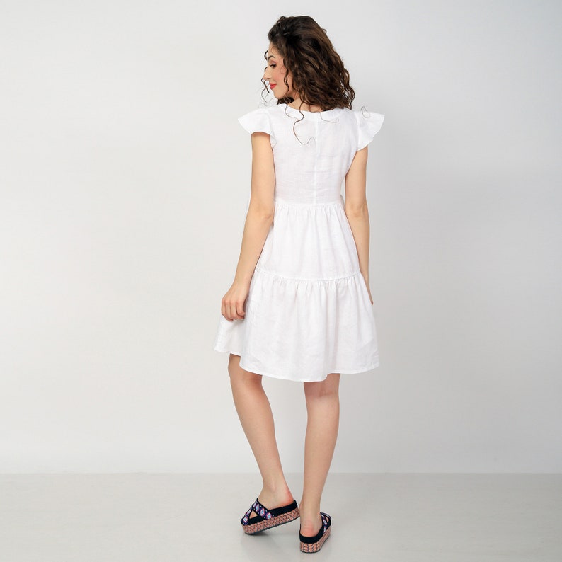 Short Linen Dress JASMINE. Linen Summer Dress with Wings Sleeves, Maternity Short Dress image 5