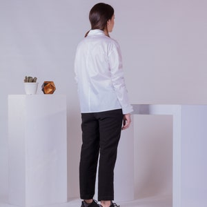 Asymmetric Buttons Shirt, Unusual Shirt, Woman Dress Shirt, Trendy Minimalist Top, White Summer Office Blouse image 6