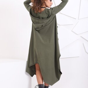 Hooded Dress, Winter Dress, Elves Clothing, Asymmetric Dress, Plus Size Clothing, Woodland Dress, Khaki Dress, Urban Clothing, Long Sleeve image 5