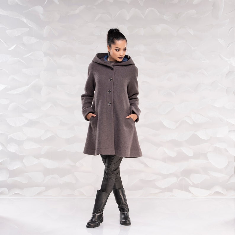 Wool Hooded Winter Coat Swing Maxi Coat Womens Clothing Etsy Australia