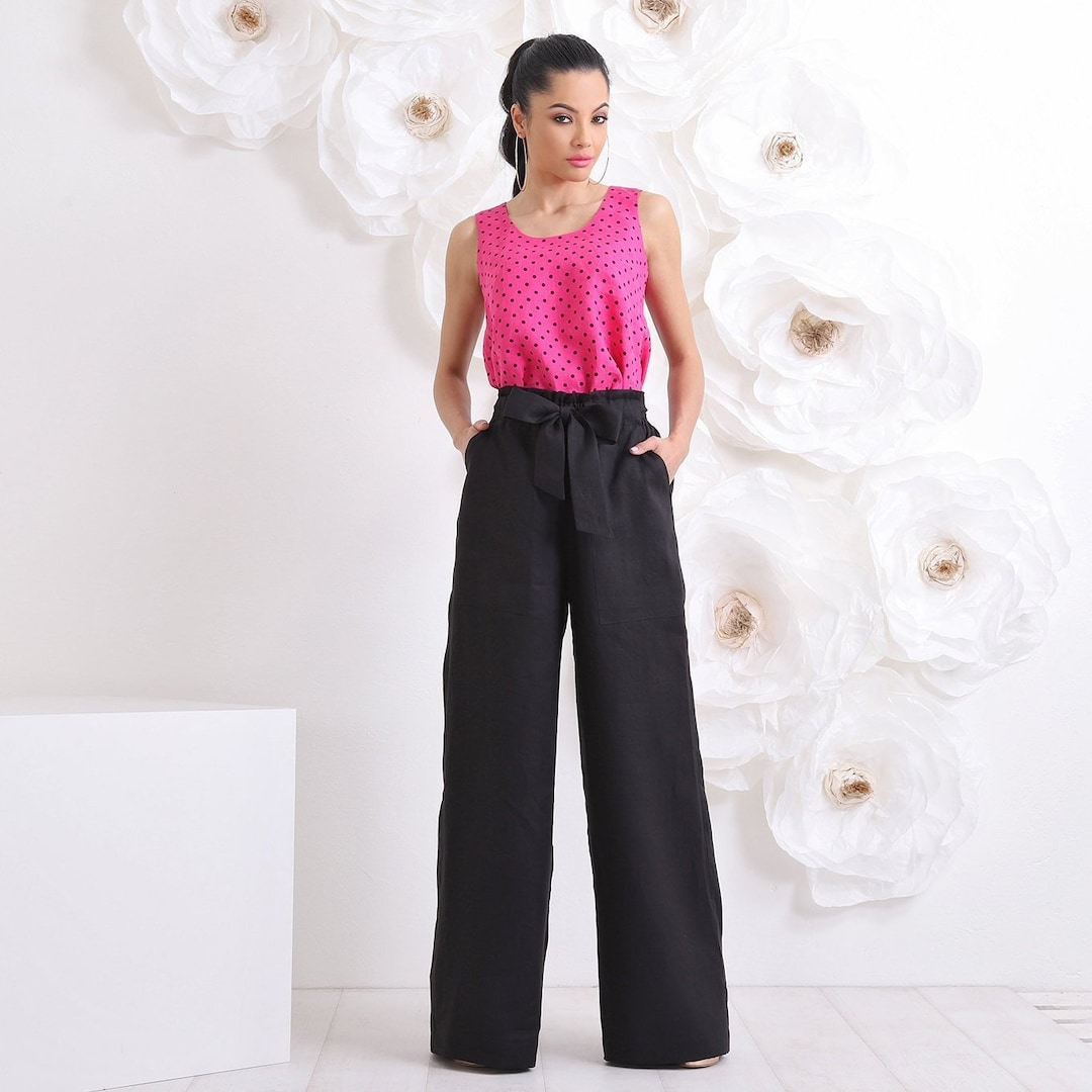 Black Linen Pants Palazzo Pants Wide Leg Linen Trousers Elegant Pants Plus Size Flowy Pants Linen Clothing Etsy Canada