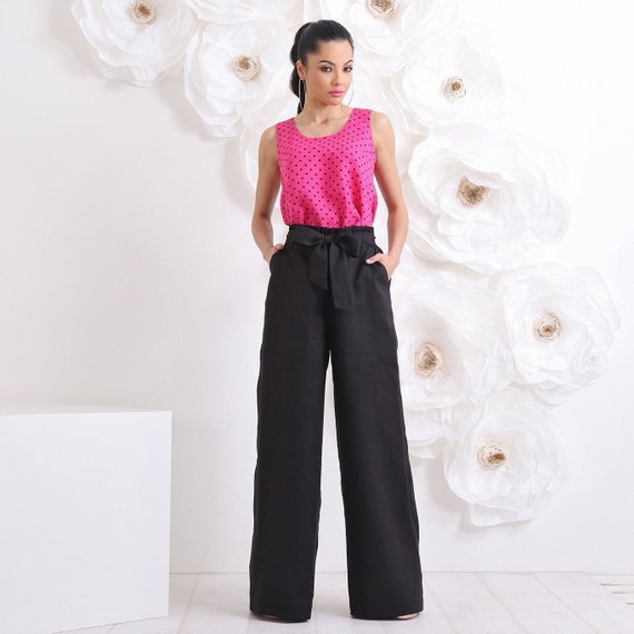 Black Linen Pants, Palazzo Pants, Wide Leg Linen Trousers, Elegant Pants, Plus  Size Linen Clothing -  Canada