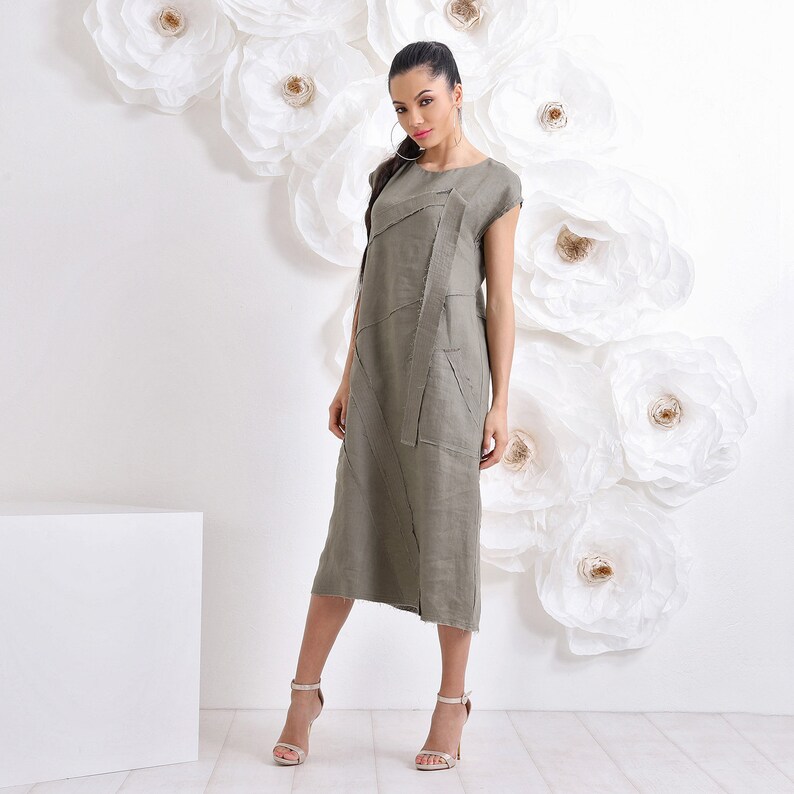 Linen Maxi Dress, Midi Summer Dress, Plus Size Dress, Loose Linen Clothing image 5