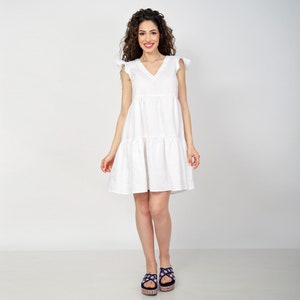 Short Linen Dress JASMINE. Linen Summer Dress with Wings Sleeves, Maternity Short Dress image 8