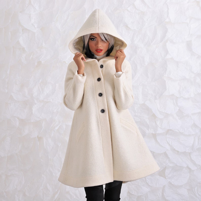 Big Hood Coat, Wool Winter Coat, Swing Coat, Plus Size Clothing, Wool Coat, Warm Coat, Hooded Winter Coat, Wool Swing Coat, Winter Clothing 4. Ecru