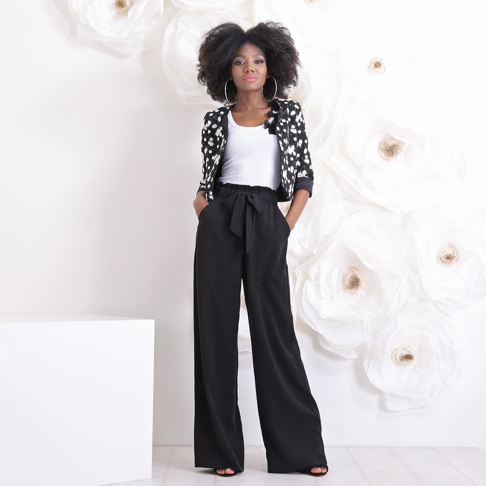 black palazzo pants elastic waist