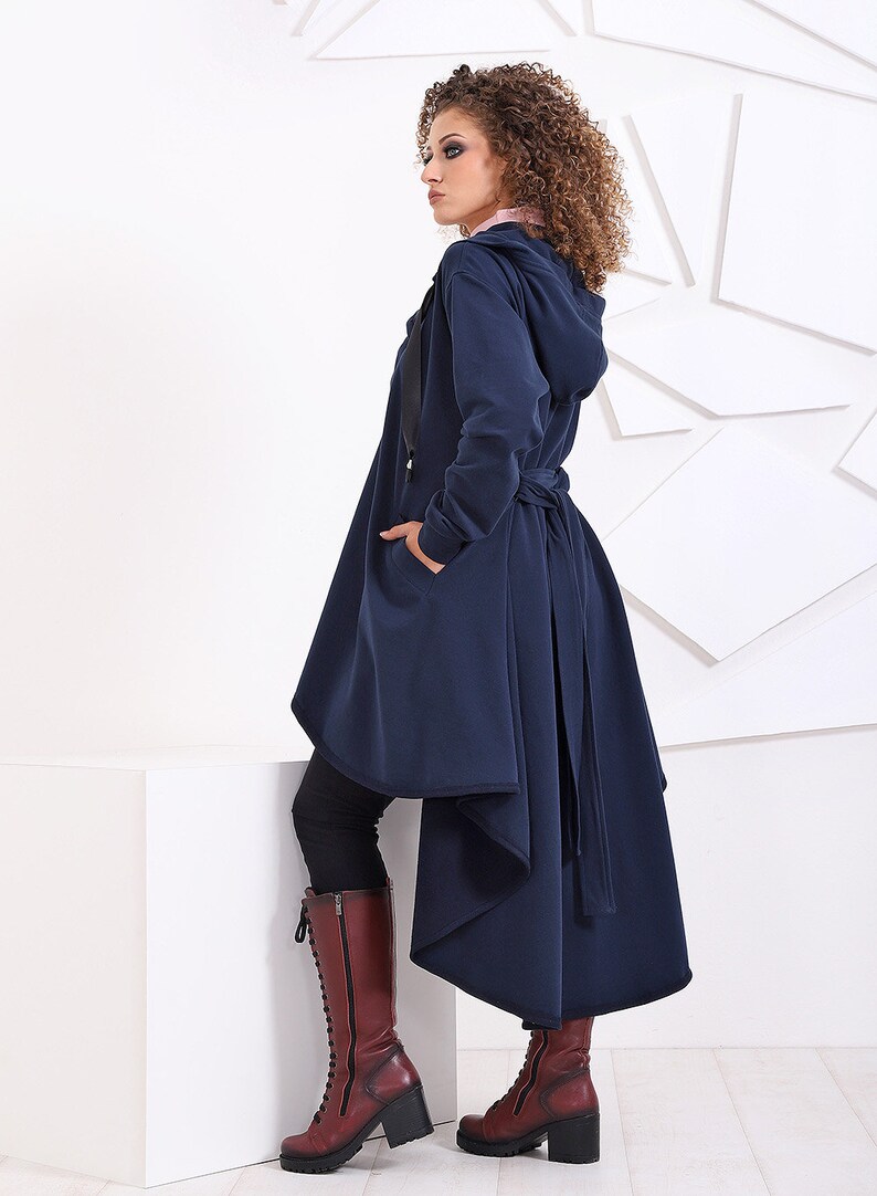 Dark Blue Hoodie/ Asymmetrical Maxi Hoodie/ Extravagant Long Etsy