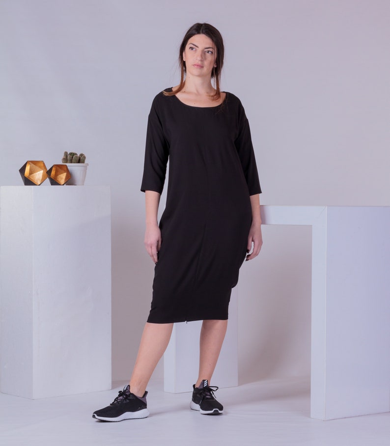 Basic Casual Dress, Woman Plain Slit Dress, Knee Length Dress, Half Sleeve Shirt Dress, Blouson Dress, Maternity Dress image 3