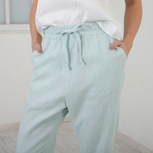 Linen Pants, Loose Pants, Washed Linen Summer Pants, Loose Linen Pants, Capri Elastic Waist Pants