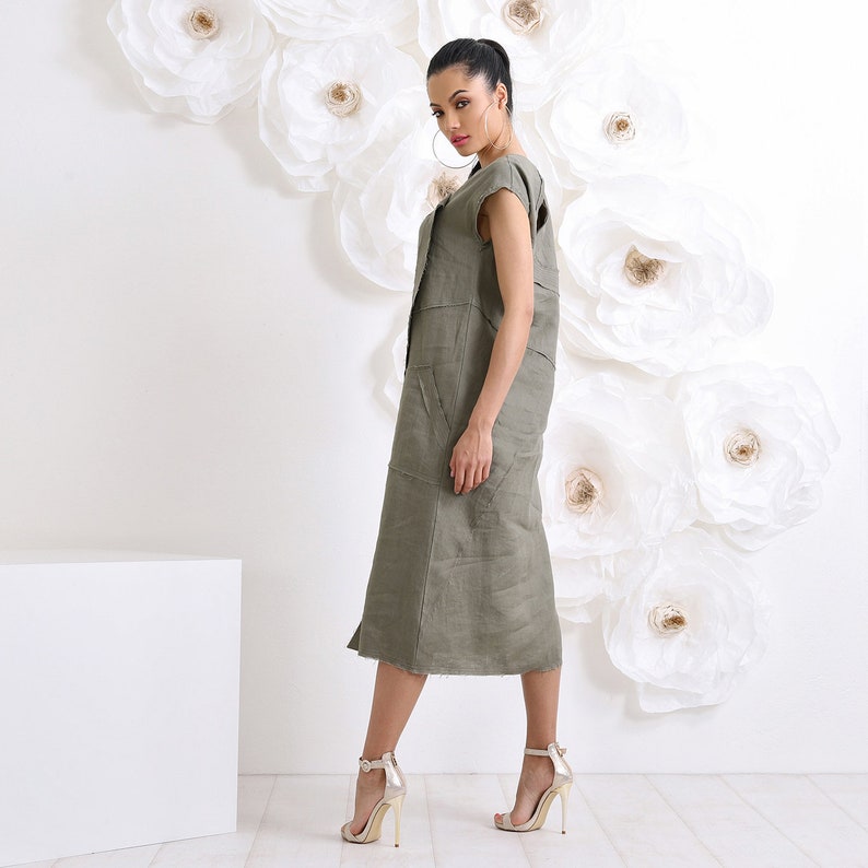 Linen Maxi Dress, Midi Summer Dress, Plus Size Dress, Loose Linen Clothing image 6