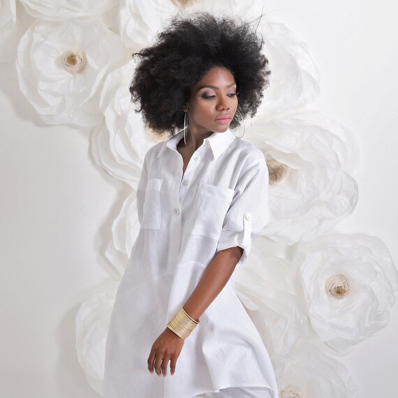 White Linen Tunic Linen Shirt Plus Size 