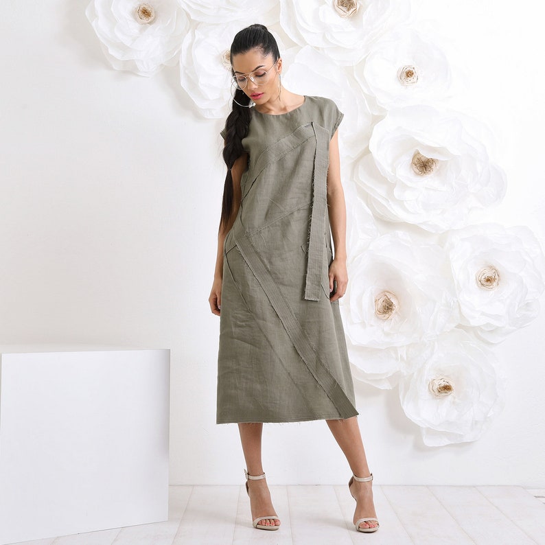 Linen Maxi Dress, Midi Summer Dress, Plus Size Dress, Loose Linen Clothing image 4