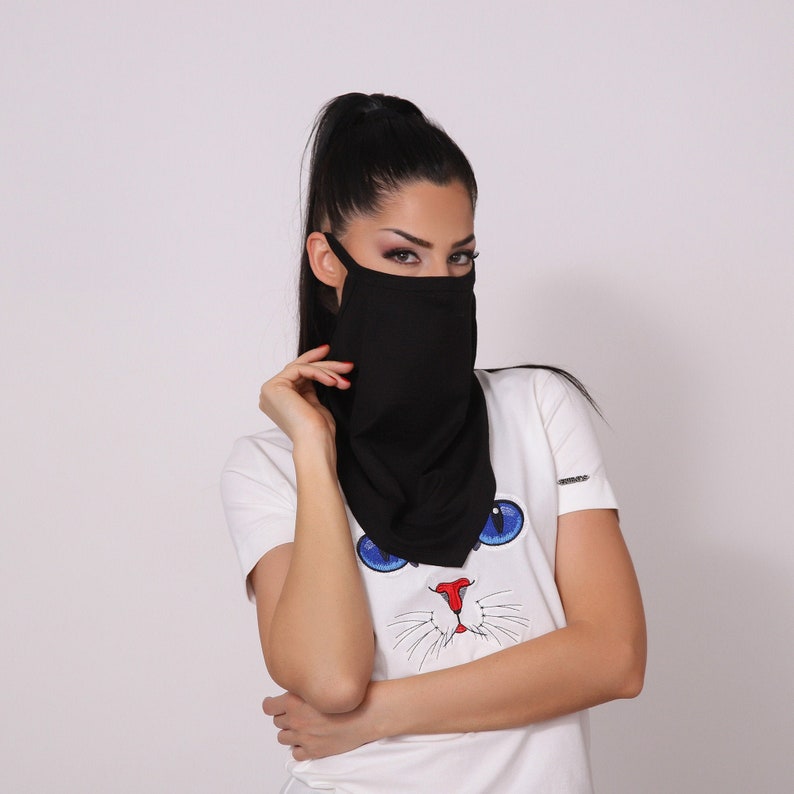 Full Face Mask Black Bandana Mask Face Cover Scarf Dust Etsy