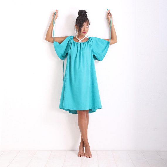 Turquoise Maxi Dress/ Summer Midi Linen ...